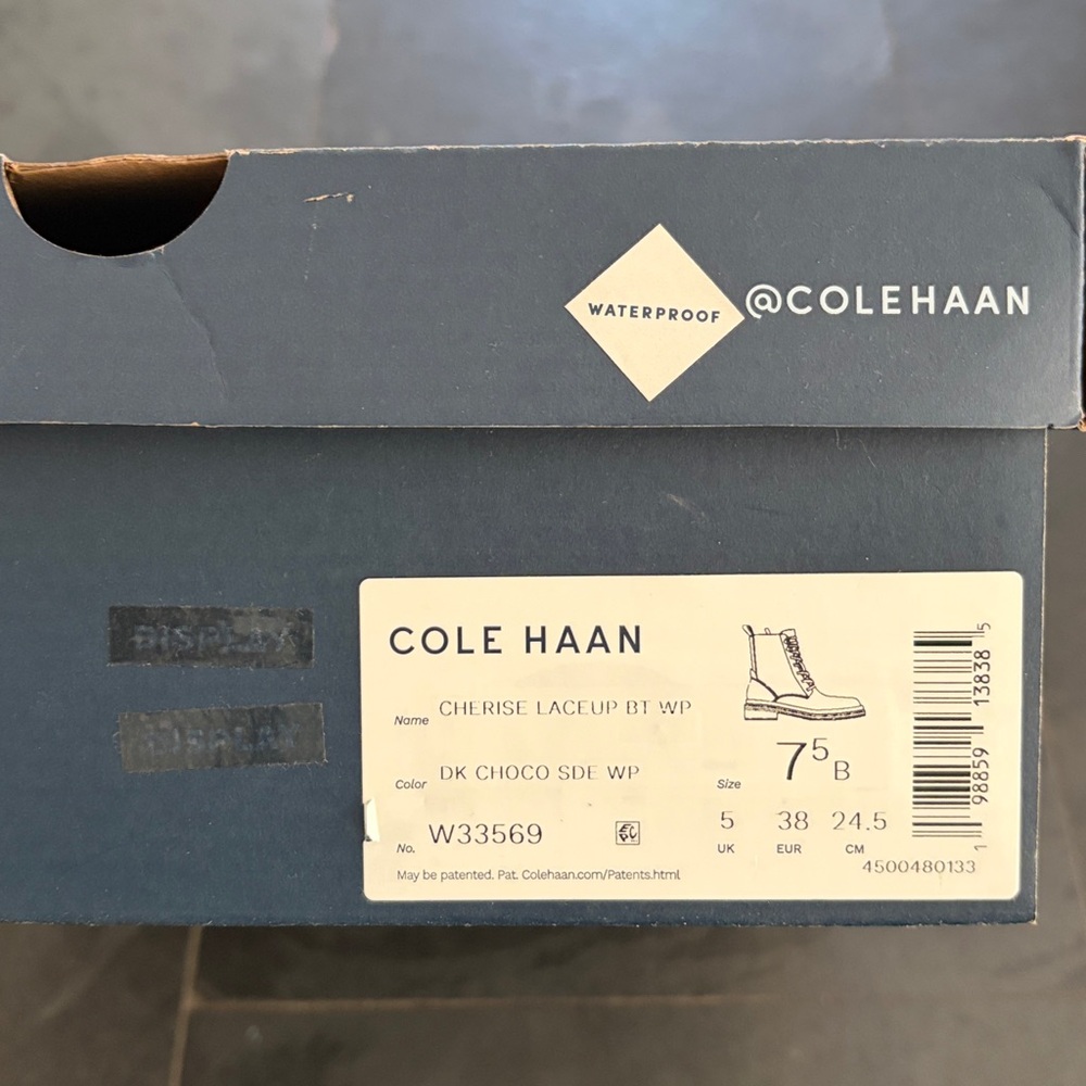 Cole Haan dark brown suede lace up winter boots waterproof size 7.5 new with box - Picture 4 of 7